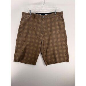 Volcom Stone Corpo Class Mens 38 Brown Chino Shorts Geometric AOP Flat Front